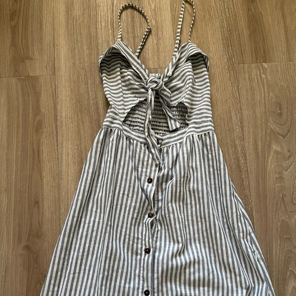 White a blue dress